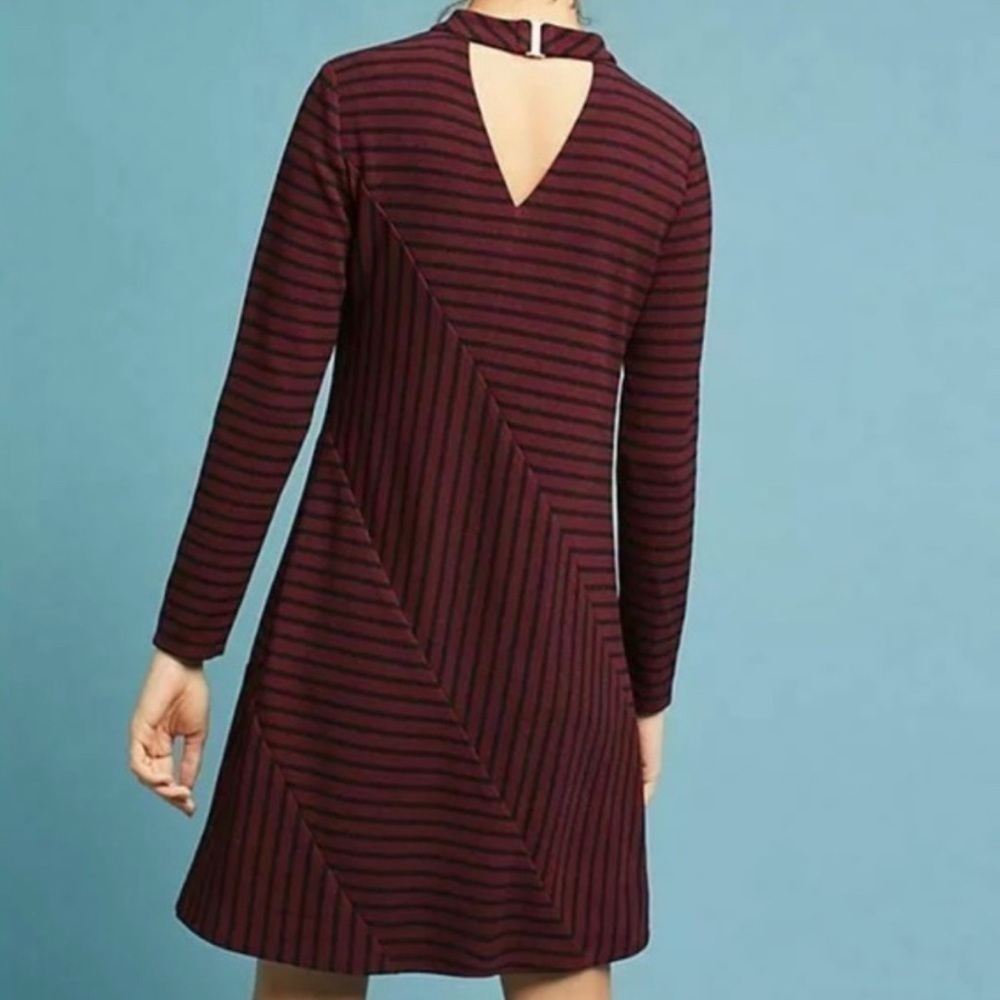 Hutch Striped Long Sleeve Dress in Black and Burgundy - Picture 4 of 10
